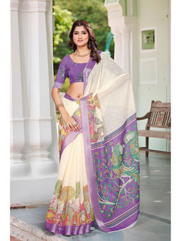 Suha - Women Fashion Ethnic Pure Cotton Beige Saree with Unstitched Blouse