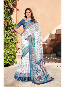 Suha - Women Fashion Ethnic Pure Cotton White Saree with Unstitched Blouse