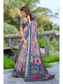 Suha - Women Fashion Ethnic Pure Cotton Grey Saree with Unstitched Blouse