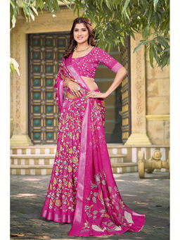 Suha - Women Fashion Ethnic Pure Cotton Pink Saree with Unstitched Blouse
