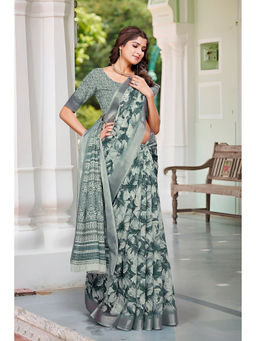 Suha - Women Fashion Ethnic Pure Cotton Green Saree with Unstitched Blouse