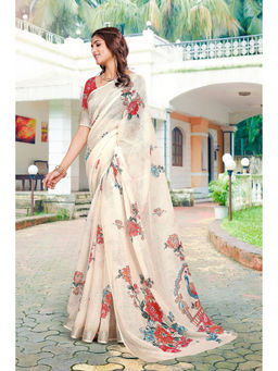 Suha - Women Fashion Ethnic Pure Cotton Beige Saree with Unstitched Blouse