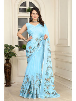 Suha - Women Fashion Ethnic Pure Cotton Sky Blue Saree with Unstitched Blouse