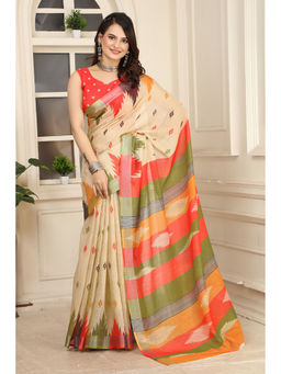 Suha - Women Fashion Ethnic Pure Cotton Beige Saree with Unstitched Blouse