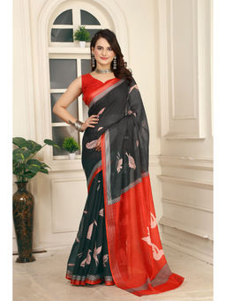 Suha - Women Fashion Ethnic Pure Cotton Black Saree with Unstitched Blouse
