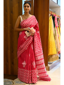 Suha - Women Fashion Ethnic Pure Cotton Pink Saree with Unstitched Blouse