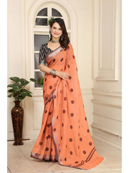 Suha - Women Fashion Ethnic Pure Cotton Orange Saree with Unstitched Blouse