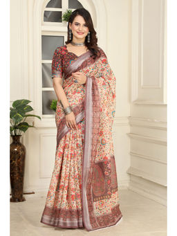 Suha - Women Fashion Ethnic Pure Cotton Brown Saree with Unstitched Blouse