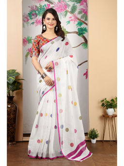Suha - Women Fashion Ethnic Pure Cotton White Saree with Unstitched Blouse
