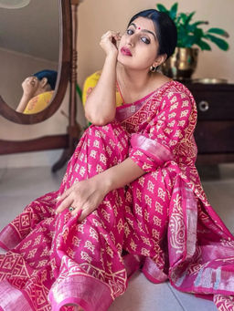 Suha - Women Fashion Ethnic Pure Cotton Pink Saree with Unstitched Blouse