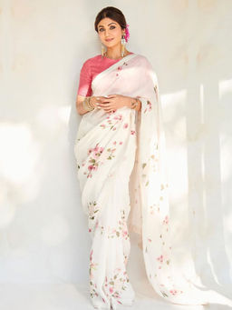 Suha - Women Fashion Ethnic Pure Cotton White Saree with Unstitched Blouse