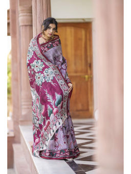 Suha - Women Fashion Ethnic Pure Cotton Purple Saree with Unstitched Blouse