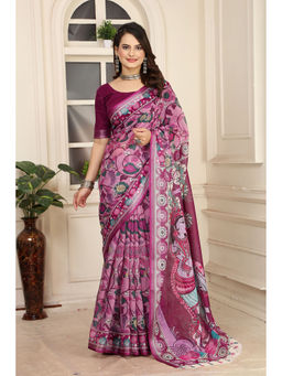 Suha - Women Fashion Ethnic Pure Cotton Purple Saree with Unstitched Blouse