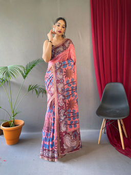 Suha - Women Fashion Ethnic Pure Cotton Pink Saree with Unstitched Blouse