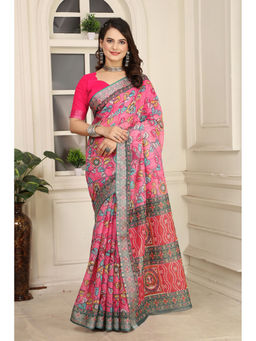 Suha - Women Fashion Ethnic Pure Cotton Pink Saree with Unstitched Blouse