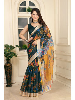 Suha - Women Fashion Ethnic Pure Cotton Green Saree with Unstitched Blouse