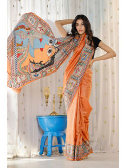 Suha - Women Fashion Ethnic Pure Cotton Orange Saree with Unstitched Blouse