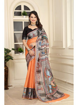 Suha - Women Fashion Ethnic Pure Cotton Orange Saree with Unstitched Blouse