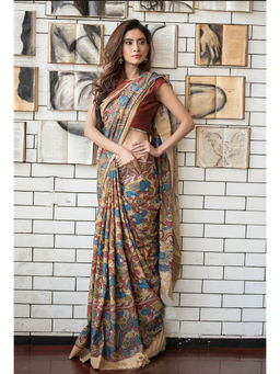 Suha - Women Fashion Ethnic Pure Cotton Beige Saree with Unstitched Blouse