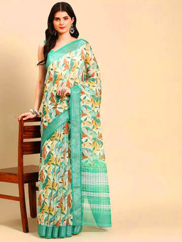 Suha - Women Fashion Ethnic Pure Cotton Green Saree with Unstitched Blouse