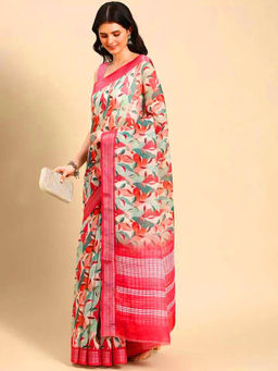 Suha - Women Fashion Ethnic Pure Cotton Pink Saree with Unstitched Blouse