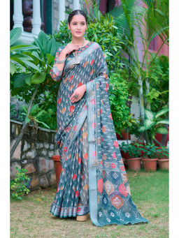 Suha - Women Fashion Ethnic Pure Cotton Green Saree with Unstitched Blouse