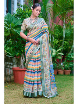 Suha - Women Fashion Ethnic Pure Cotton Multi-Color Saree with Unstitched Blouse
