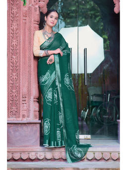 Suha - Women Fashion Ethnic Pure Cotton Green Saree with Unstitched Blouse
