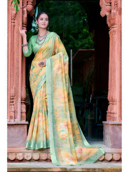 Suha - Women Fashion Ethnic Pure Cotton Yellow Saree with Unstitched Blouse