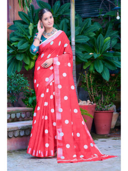 Suha - Women Fashion Ethnic Pure Cotton Red Saree with Unstitched Blouse