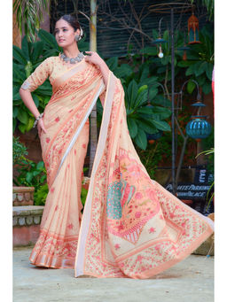 Suha - Women Fashion Ethnic Pure Cotton Beige Saree with Unstitched Blouse