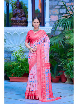 Suha - Women Fashion Ethnic Pure Cotton Light Pink Saree with Unstitched Blouse
