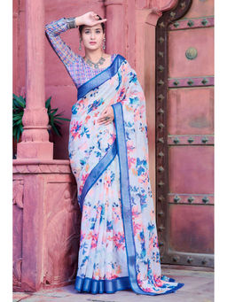 Suha - Women Fashion Ethnic Pure Cotton White Saree with Unstitched Blouse