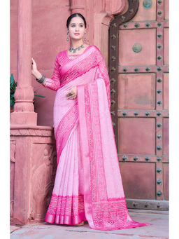 Suha - Women Fashion Ethnic Pure Cotton Light Pink Saree with Unstitched Blouse
