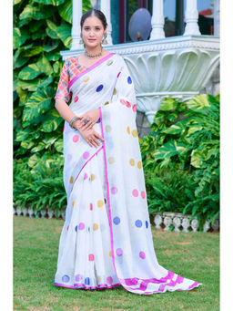 Suha - Women Fashion Ethnic Pure Cotton White Saree with Unstitched Blouse