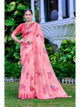 Suha - Women Fashion Ethnic Pure Cotton Pink Saree with Unstitched Blouse