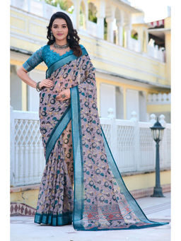 Suha - Women Fashion Ethnic Pure Cotton Blue Saree with Unstitched Blouse