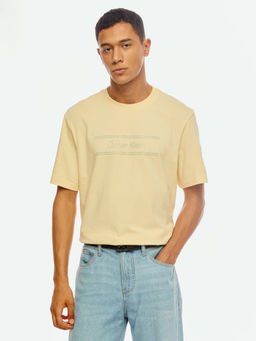 Calvin Klein - Logo Relaxed Fit Cotton Beige T-Shirt