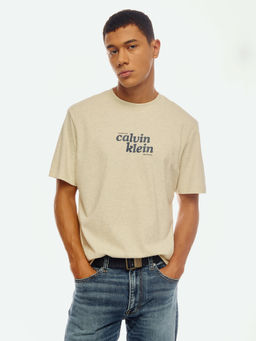 Calvin Klein - Logo Relaxed Fit Cotton Cream T-Shirt