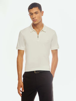 Calvin Klein - Solid Slim Fit Cotton White Polo T-Shirt