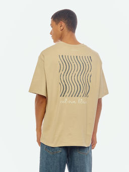 Calvin Klein - Printed Relaxed Fit Cotton Beige T-Shirt