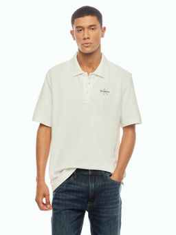 Calvin Klein - Solid Relaxed Fit Cotton White Polo T-Shirt