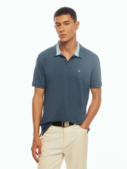 Calvin Klein - Solid Regular Fit Cotton Blue Polo T-Shirt