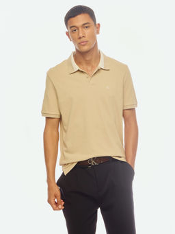 Calvin Klein - Solid Regular Fit Cotton Beige Polo T-Shirt