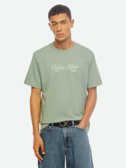 Calvin Klein - Embroidered Logo Relaxed Fit Cotton Green T-Shirt