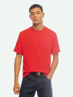 Calvin Klein - Embroidered Logo Relaxed Fit Cotton Red T-Shirt