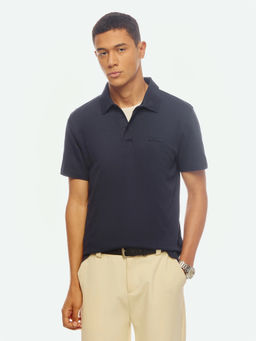 Calvin Klein - Solid Slim Fit Cotton Navy Blue Polo T-Shirt