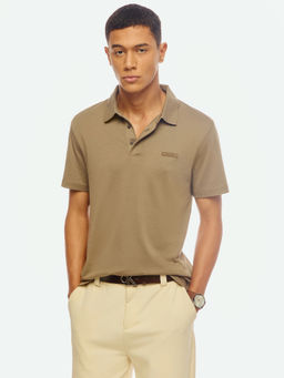 Calvin Klein - Solid Slim Fit Cotton Khaki Polo T-Shirt