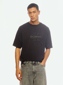 Calvin Klein - Embroidered Logo Relaxed Fit Cotton Black T-Shirt