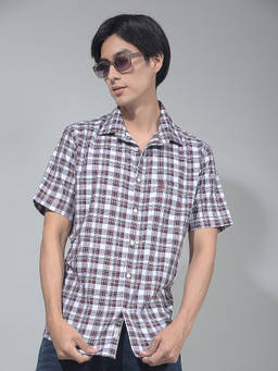 CRIMSOUNE CLUB - Mens Maroon Checked Casual Shirt